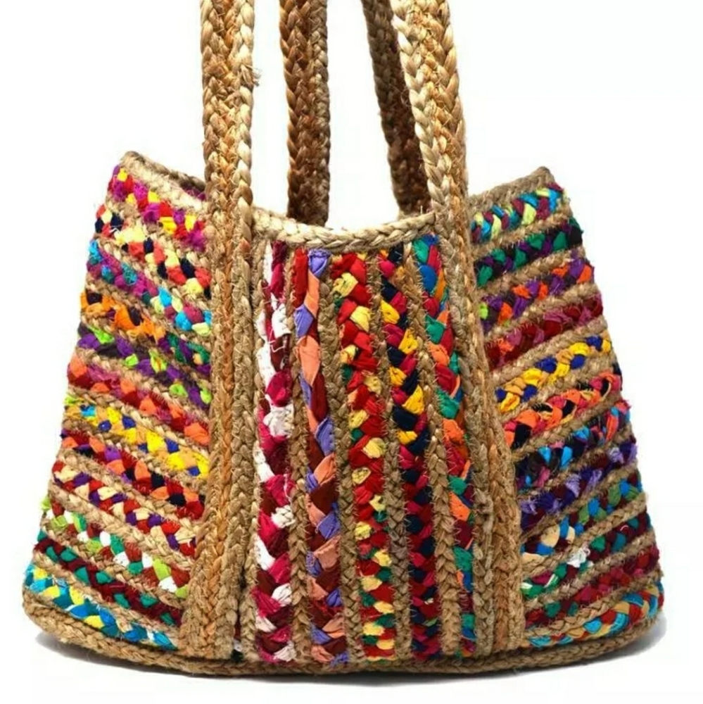 Artisan Free Spirit Boho Hippie Ethnic people jute handmade woven tote bag NWOT